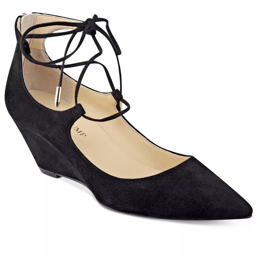 Ivanka Trump Winogrand Black Suede Lace-Up Low-Wedge Pointed-Toe Pumps Size 6